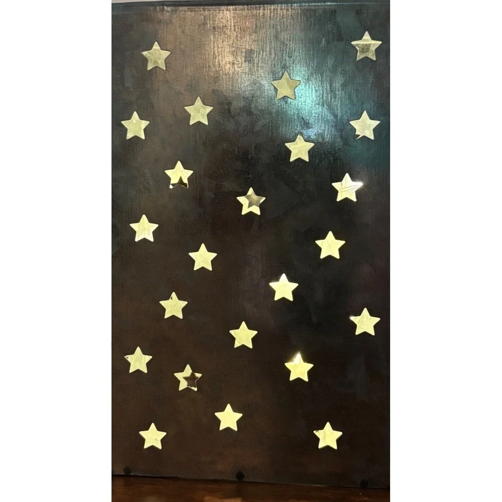 Galvanized Metal Star Cutout LED Lanterns Set of 2 Silver Rustic Good